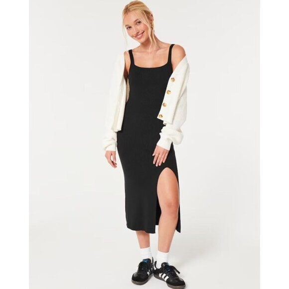 NWT Hollister SWEATER-KNIT BODYCON MIDI DRESS - Black - Size Large‎ - Picture 3 of 8